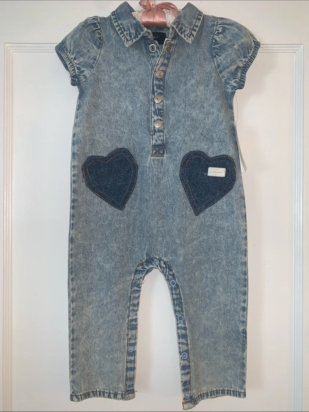 NWT 7 For All Mankind Cotton Denim Romper 12M Baby Girl